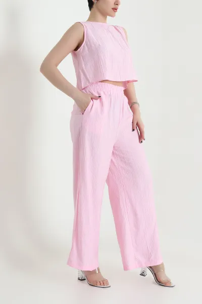 Pembe Pantolon Bluz Kadın Çilek İkili Takım 454781