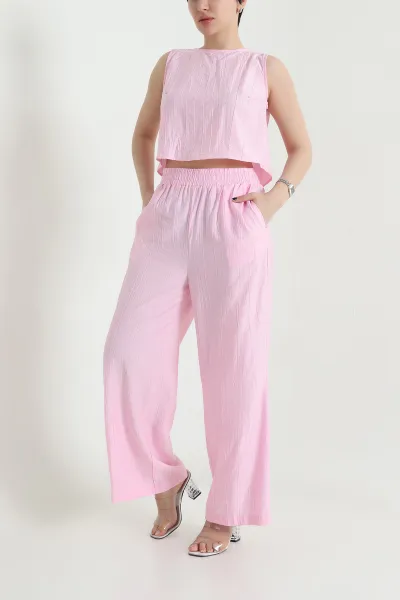 Pembe Pantolon Bluz Kadın Çilek İkili Takım 454781