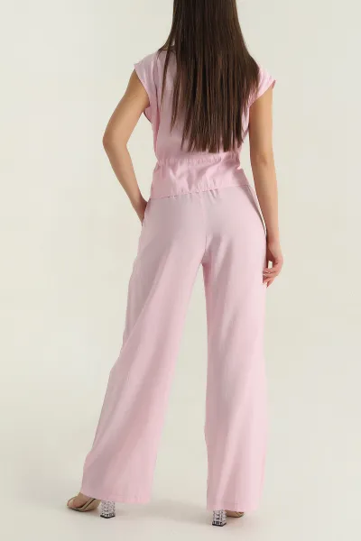 Pembe Pantolon Yelek Tensel Kadın İkili Takım 377849