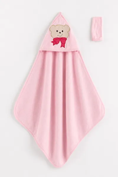 Pembe Papyonlu Ayı Nakışlı Havlu Kese Eldivenli Havlu Takım 476329
