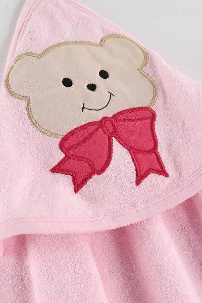 Pembe Papyonlu Ayı Nakışlı Havlu Kese Eldivenli Havlu Takım 476329