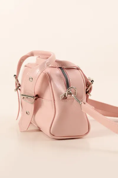 Pembe Parlak Doku Çift Kulplu Kadın El ve Omuz Çantası 379944