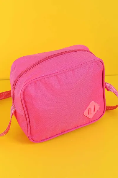 Pembe Peluş Kabartma Desenli Beslenme Çantalı İkili Sırt Çantası Seti 289287