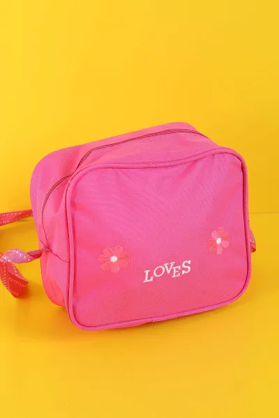 Pembe Peluş Kabartma Desenli Beslenme Çantalı İkili Sırt Çantası Seti 289727