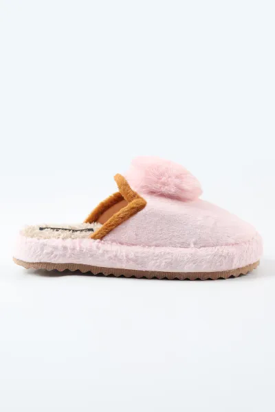 Pembe Peluş Önü Kapalı Ponpon Detaylı Kadın Ev Terliği 488346