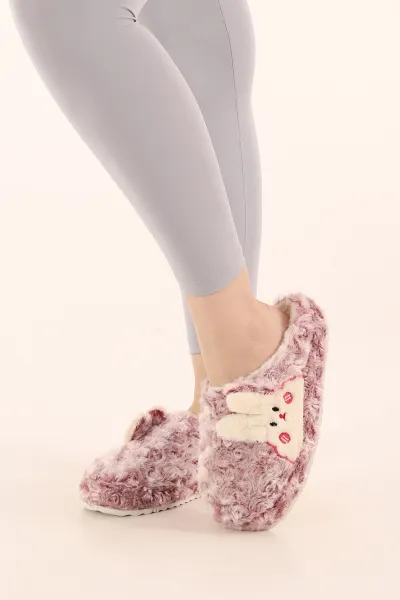 Pembe Peluş Tavşan Kulaklı Kadın Ev Terliği 389051