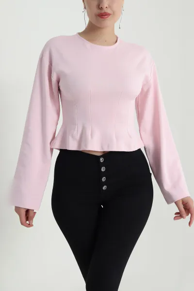 Pembe Pensli Kadın Uzun Kollu Bluz 483562