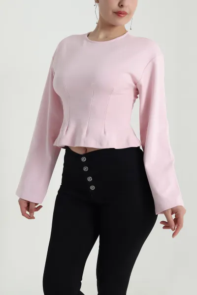 Pembe Pensli Kadın Uzun Kollu Bluz 483562