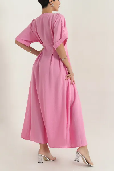 Pembe Pera Keten Kadın Elbise 380272