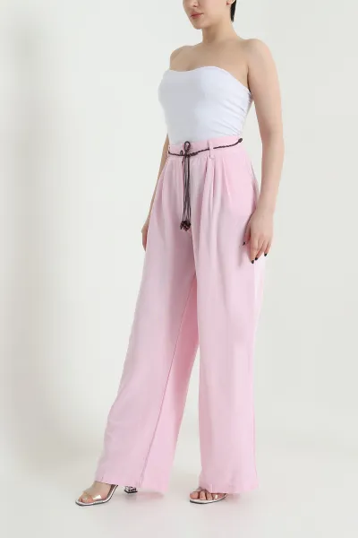 Pembe Pile Detay Salaş Terni Kadın Pantolon 454843