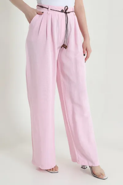 Pembe Pile Detay Salaş Terni Kadın Pantolon 454843