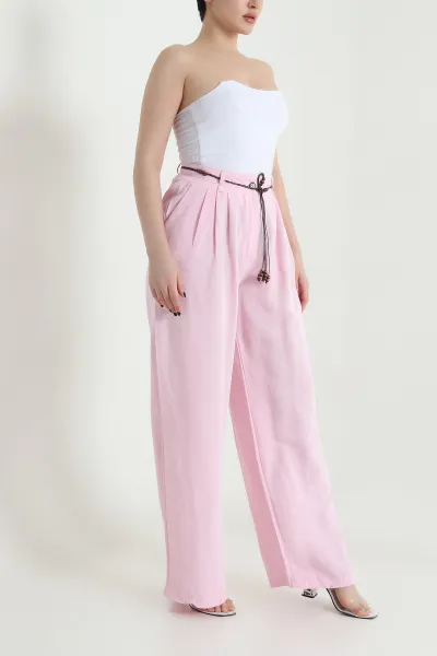Pembe Pile Detay Salaş Terni Kadın Pantolon 454843