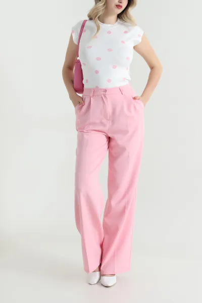 Pembe Pileli Cepli Palazzo Dabıl Kadın Pantolon 467266