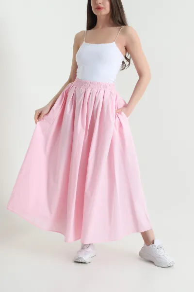 Pembe Pileli Cepli Paraşüt Kadın Etek 453963