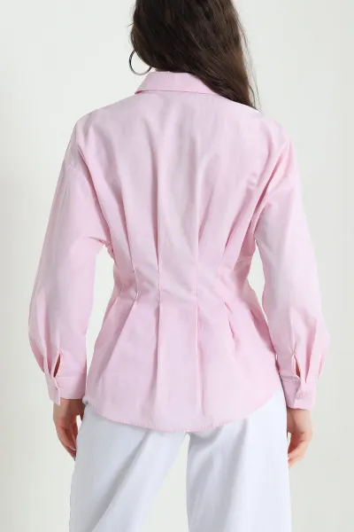 Pembe Pileli Poplin Kadın Gömlek 447510