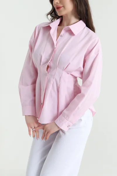 Pembe Pileli Poplin Kadın Gömlek 447510