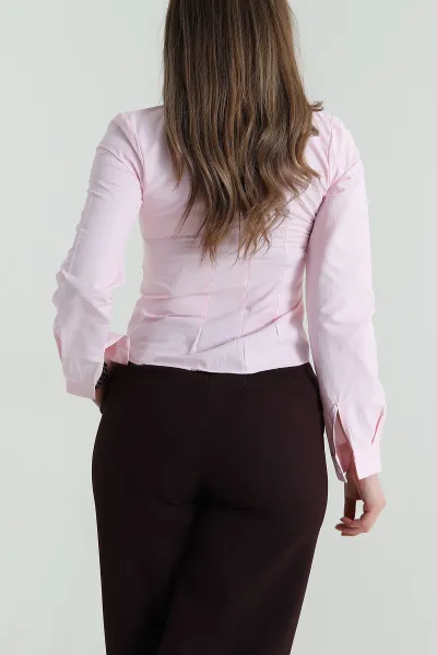 Pembe Pileli Poplin Kadın Gömlek 456545