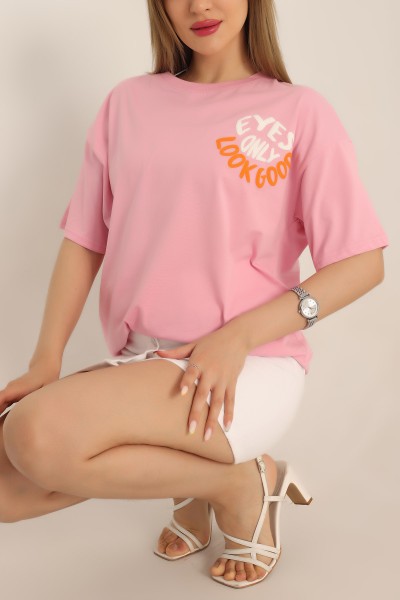 Pembe Plastik Baskılı Bayan Tişört 182775