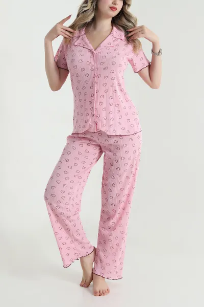 Pembe Pointel Düğmeli Kadın Pijama Takımı 478567
