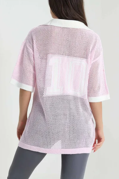 Pembe Polo Yaka Ajurlu Triko 477713