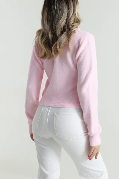 Pembe Polo Yaka Jazz Kadın Kazak 485233