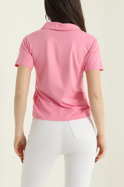Pembe Polo Yaka Süprem Kadın Tişört 435284