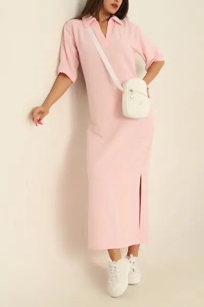 Pembe Polo Yaka Terni Elbise 281822