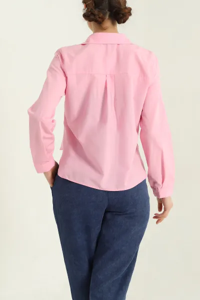 Pembe Poplin Bayan Crop Gömlek 336964