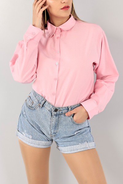 Pembe Poplin Dokuma Gömlek Tunik 101979