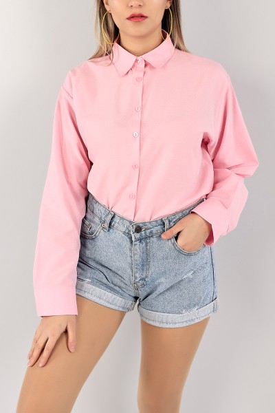 Pembe Poplin Dokuma Gömlek Tunik 101979