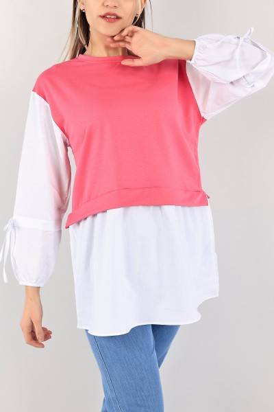 Pembe Poplin Garnili İki İp Tunik 109850