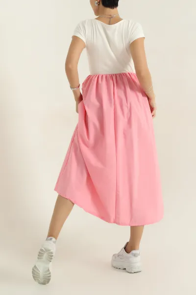 Pembe Poplin Garnilli Kadın Elbise 373071