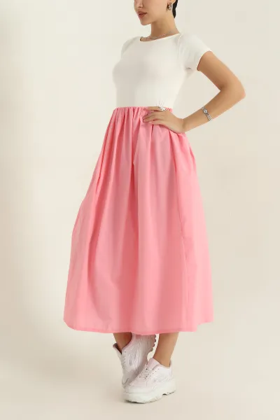 Pembe Poplin Garnilli Kadın Elbise 373071