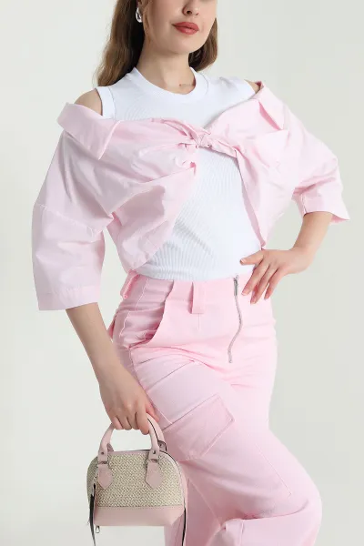 Pembe Poplin Gömlek İçi Korse Atlet Bluz 469623