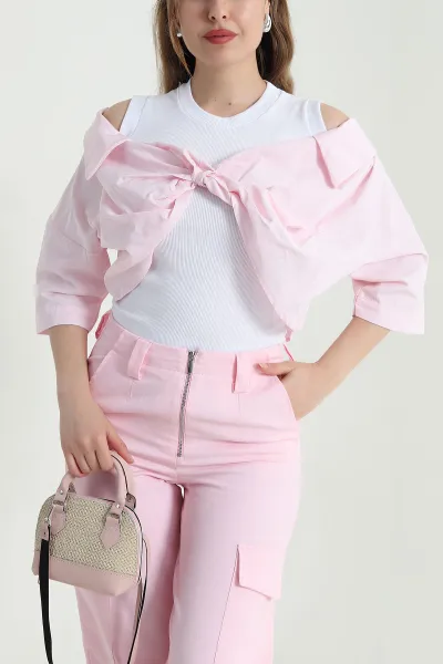 Pembe Poplin Gömlek İçi Korse Atlet Bluz 469623