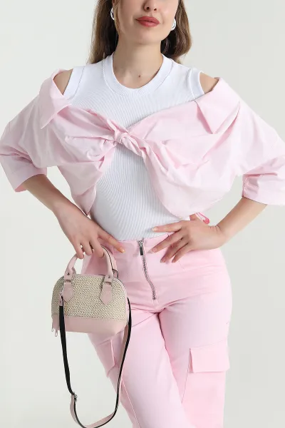 Pembe Poplin Gömlek İçi Korse Atlet Bluz 469623