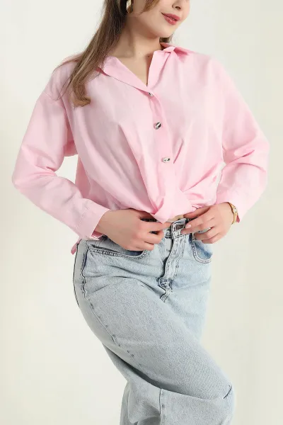 Pembe Poplin Kadın Gömlek 432528