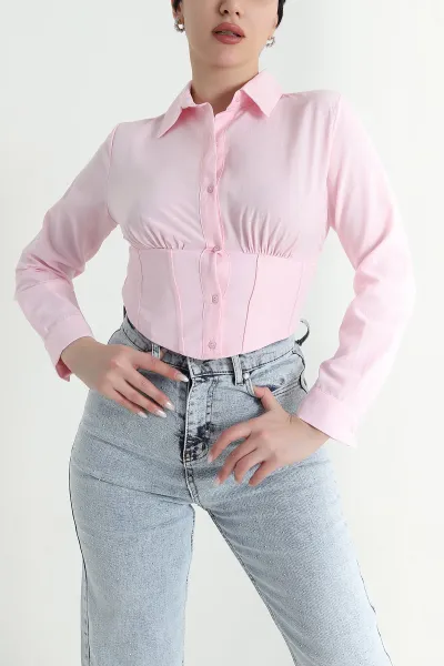 Pembe Poplin Kadın Korse Gömlek 452141