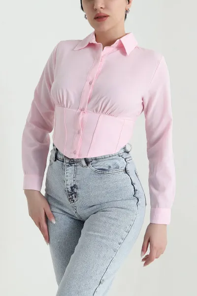 Pembe Poplin Kadın Korse Gömlek 452141