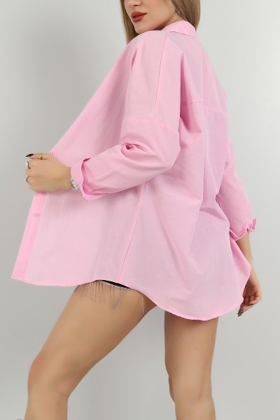Pembe Poplin Kumaş Bayan Gömlek 147331