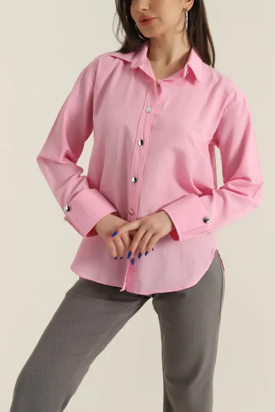 Pembe Poplin Kumaş Kadın Gömlek 427905