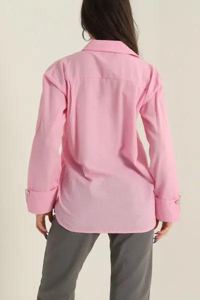 Pembe Poplin Kumaş Kadın Gömlek 427905