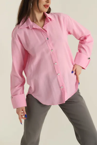 Pembe Poplin Kumaş Kadın Gömlek 427905
