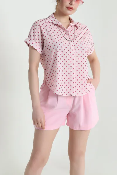Pembe Puantiyeli Düğmeli Jessica Kadın Gömlek 459485