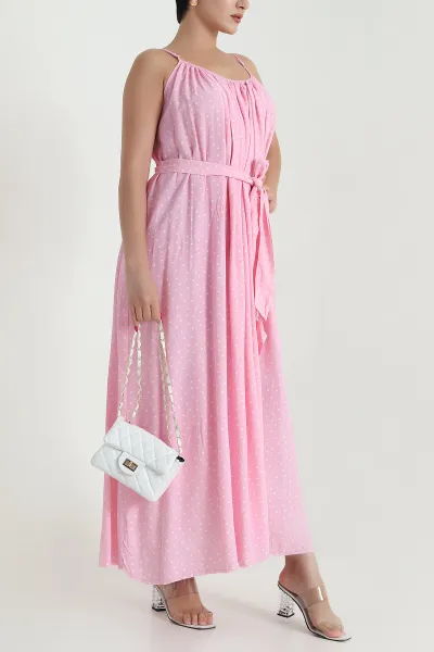 Pembe Puantiyeli İp Askılı Kadın Elbise 477851