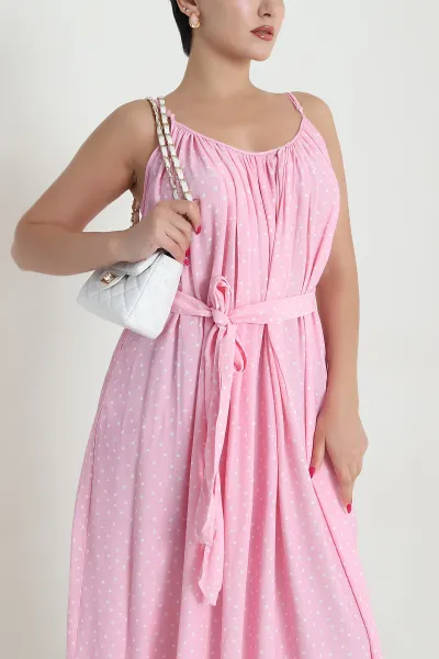 Pembe Puantiyeli İp Askılı Kadın Elbise 477851