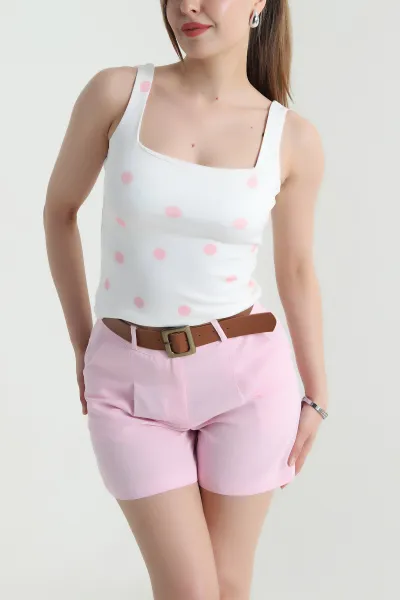 Pembe Puantiyeli Kolsuz Scuba Bluz 466153