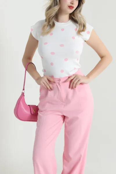 Pembe Puantiyeli Scuba Kadın Bluz 466715