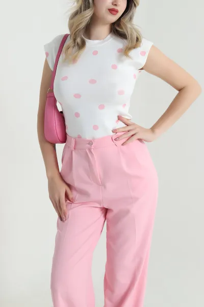 Pembe Puantiyeli Scuba Kadın Bluz 466715