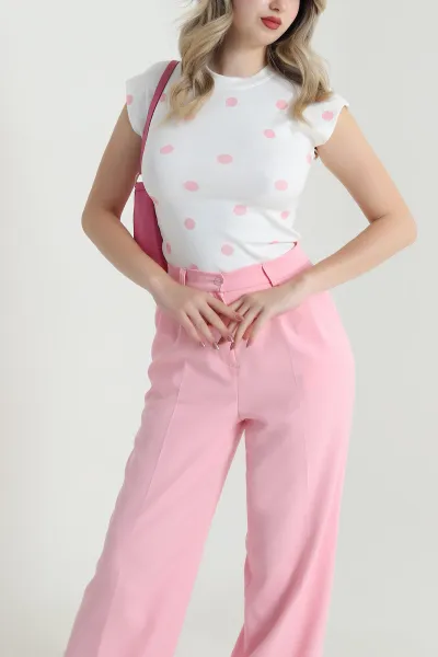 Pembe Puantiyeli Scuba Kadın Bluz 466715